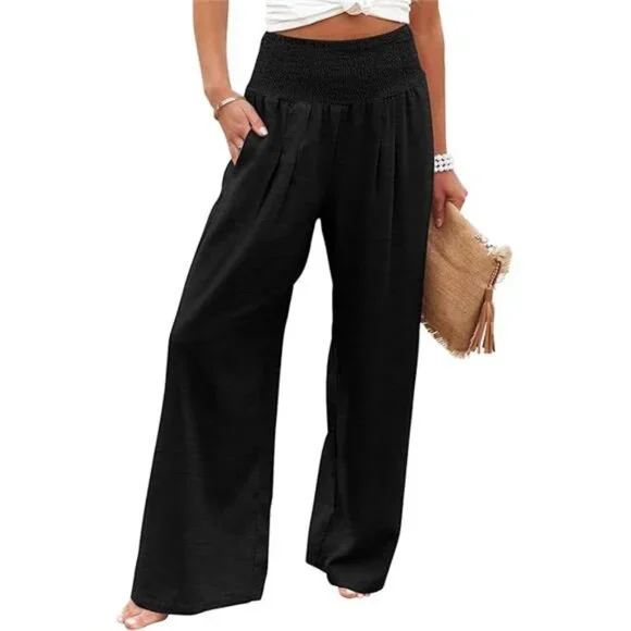 For cooper- Breathable High Waist Palazzo Pants – Flowy Wide Leg Lounge Pants - Picture 6 of 6